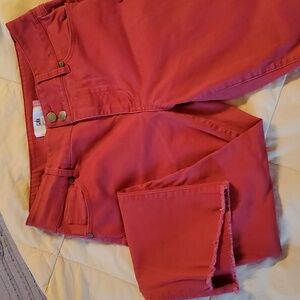 CAbi Stretch 5692 Red High Low Cropped Jeans